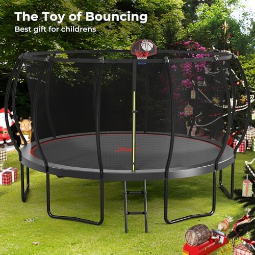 Lyromix 12-16FT Trampoline with Basketball Hoop and Lights for Kids and Adults | Lyromix Recreational Trampoline with S