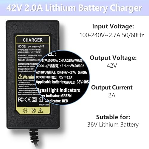 Pinkind 36V Lithium-ion Battery Charger Replacement for 42V 2A Scooter Charger, 7 in 1 Plugs Universal, Suitable for Raz