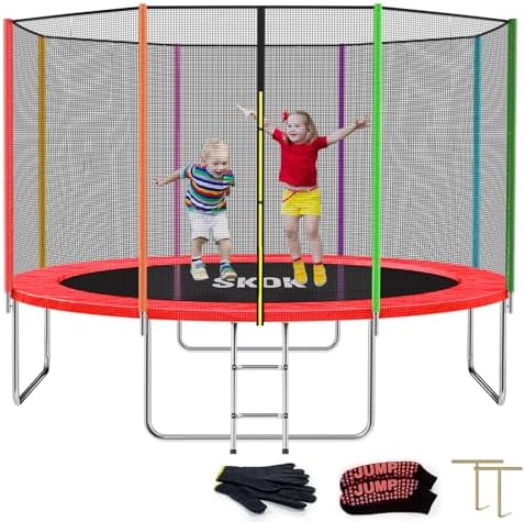 SKOK Kids Outdoor Trampoline, 400LBS ASTM Approved Net Trampoline, Kid Friendly, Outdoor Play, Durable and Safe, 12ft Di