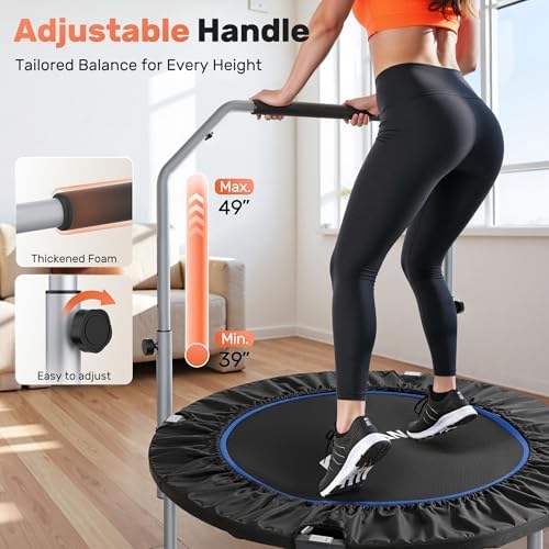BCAN Fitness Rebounder Max Load 330lbs/440lbs for Adults Indoor/Garden Workout BCAN Adjustable Foam Handle Trampoline