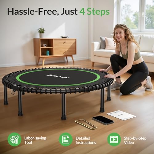 BCAN Durable 450LBS/550LBS Foldable Mini Trampoline for Adult Indoor/Outdoor Workout