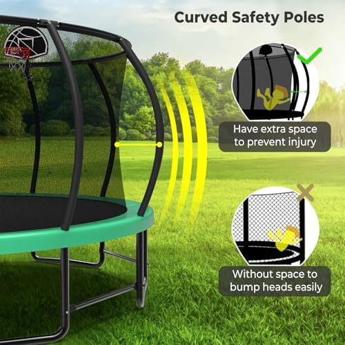 Lyromix 12 14 15 16FT Outdoor Trampolines for Kids and Adults | Lyromix Pumpkin Trampolin with Curved Poles for Kids an