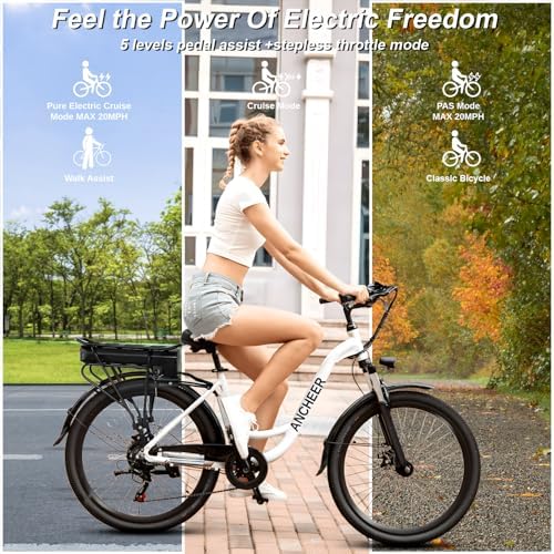 ANCHEER 48V 500Wh Electric Bike for Adults, Fast-Charge Removable Battery, Up to 60 Miles, 26" Commuter EBike | ANCHEER