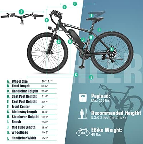 ANCHEER 750W Peak Electric Bike for Adults | UL2849 Compliant 22MPH 26" Electric Mountain Bike for Adults | 3H Fast Cha