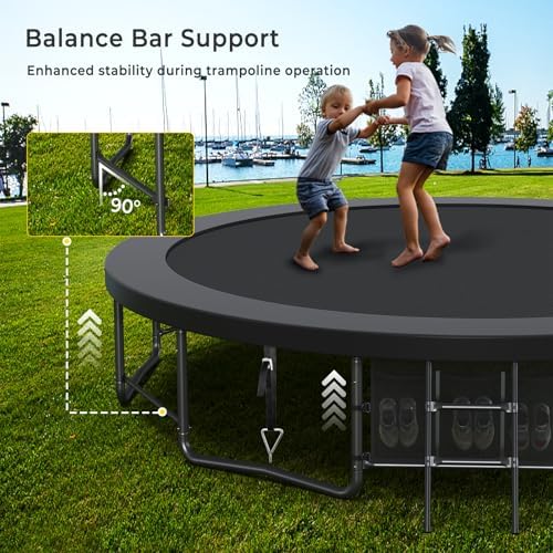 Lyromix 12-16FT Trampoline with Basketball Hoop and Lights for Kids and Adults | Lyromix Recreational Trampoline with S
