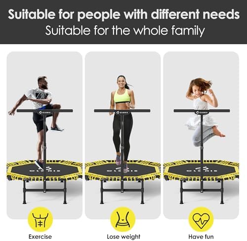 CLORIS 38in/48in Folding Trampoline for Adults with Adjustable Foam Handle - Max Load 450lbs Safety Padded Cover Best Gi
