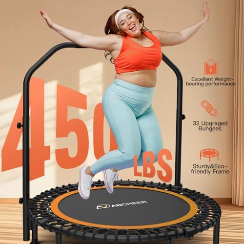 Ancheer Bungee Rebounder Trampoline, Foldable Fitness Trampoline with Resistance Ropes, 450-550LBS Capacity, Safe for Ho