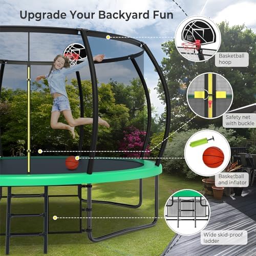 Lyromix 12-16FT Trampoline with Basketball Hoop and Lights for Kids and Adults | Lyromix Recreational Trampoline with S