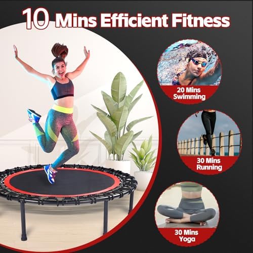 Mini Fitness Trampoline with Bungees - Stable & Quiet Rebounder for Adults