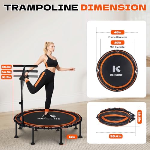450/550 Lbs Quiet Indoor Mini Trampoline for Adults | Fitness Gym Workout | 40/48" Foldable Rebounder Trampoline with Bu
