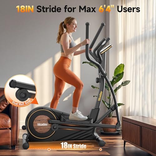 Niceday Elliptical Exercise Machine for Home Workout, Magnetic Elliptical Trainer with Kinomap APP Support, 19IN Stride,