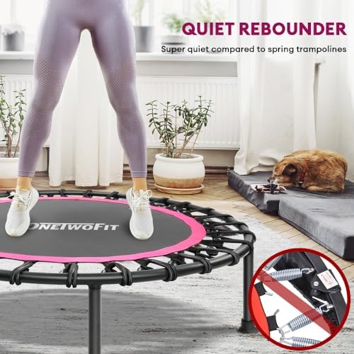 ONETWOFIT Silent Mini Trampoline for Adults | Indoor Exercise Fitness Trampoline | Max Load 330lbs | Rebounder Workout |