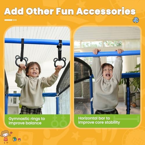 Zupapa 4X6FT Rectangle Trampoline with Hammock Chair for Toddlers Ages 3-6 Indoors Outdoors, Basketball Hoop Safety Net