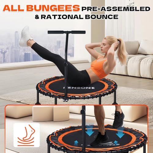 450/550 Lbs Quiet Indoor Mini Trampoline for Adults | Fitness Gym Workout | 40/48" Foldable Rebounder Trampoline with Bu