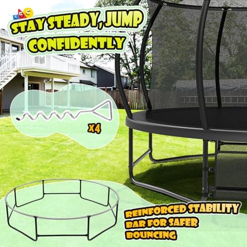 Lyromix 12-16FT Trampoline with Basketball Hoop and Lights for Kids and Adults | Lyromix Recreational Trampoline with S