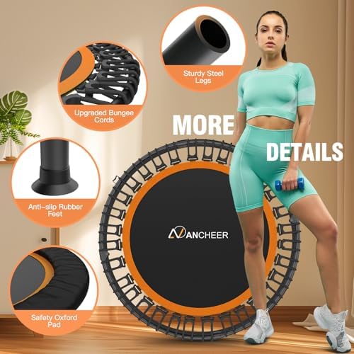 ANCHEER 40"/48" Foldable Mini Trampoline for Home Exercise and Fitness | Indoor Trampoline with Resistance Bands and 4
