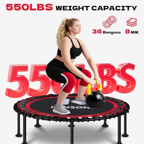 450/550 Lbs Quiet Indoor Mini Trampoline for Adults | Fitness Gym Workout | 40/48" Foldable Rebounder Trampoline with Bu