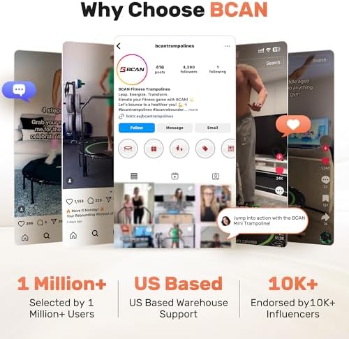 BCAN Fitness Rebounder Max Load 330lbs/440lbs for Adults Indoor/Garden Workout BCAN Adjustable Foam Handle Trampoline