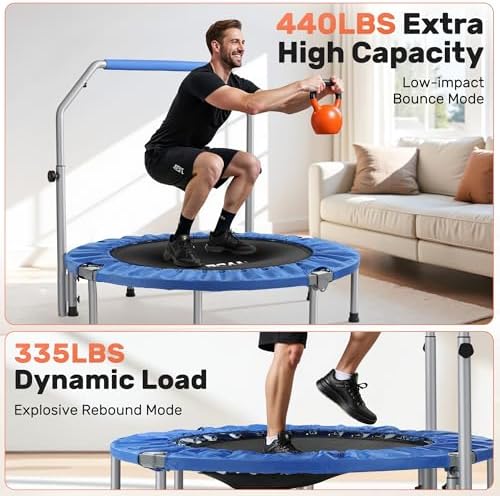 BCAN Fitness Rebounder Max Load 330lbs/440lbs for Adults Indoor/Garden Workout BCAN Adjustable Foam Handle Trampoline