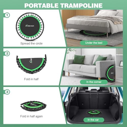 ANCHEER 40"/48" Foldable Mini Trampoline for Home Exercise and Fitness | Indoor Trampoline with Resistance Bands and 4