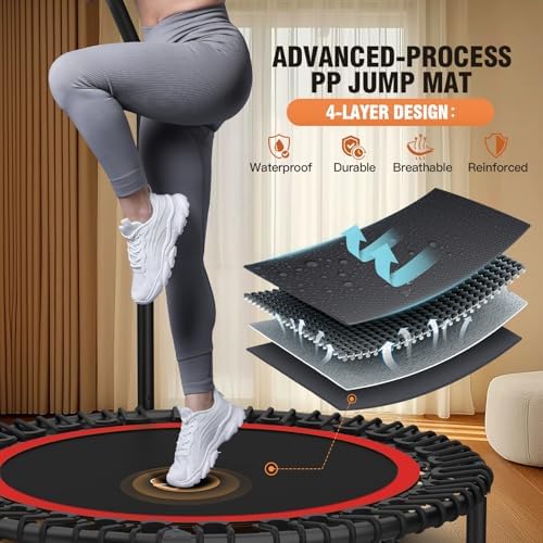 ANCHEER 40"/48" Foldable Mini Trampoline for Home Exercise and Fitness | Indoor Trampoline with Resistance Bands and 4