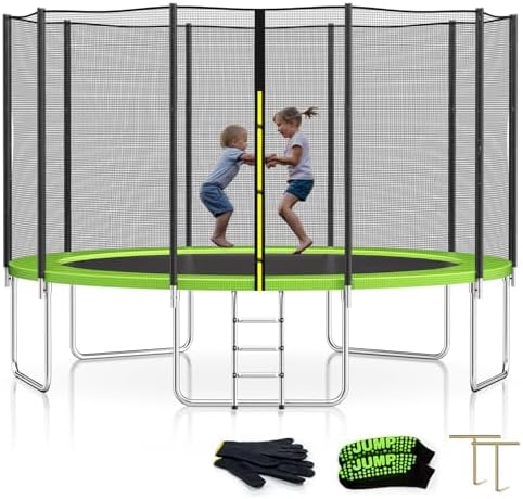 SKOK Kids Outdoor Trampoline, 400LBS ASTM Approved Net Trampoline, Kid Friendly, Outdoor Play, Durable and Safe, 12ft Di