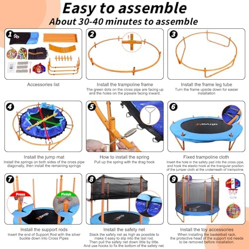 ATIVAFIT 60'' Rebounder Trampoline for Kids Ages 1-8 with Safety Net and Basketball Hoop