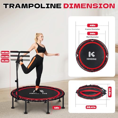 450/550 Lbs Quiet Indoor Mini Trampoline for Adults | Fitness Gym Workout | 40/48" Foldable Rebounder Trampoline with Bu