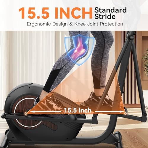 Elliptical Machine for Home Workouts with 14 Resistance Levels, Quiet Magnetic Drive, Pulse Rate Monitor | Elliptical T