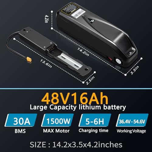 48V Lithium-ion Ebike Battery (12AH-20AH) for E-Bikes & EMotorcycles, Built-in 30A BMS & Fast Charger, XT60 Connector an