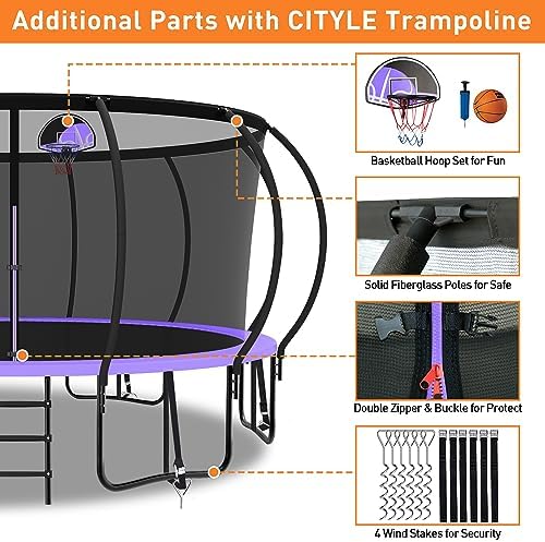 Tranpoline 1500LBS for Kids and Adults with Enclosure Net and Basketball Hoop