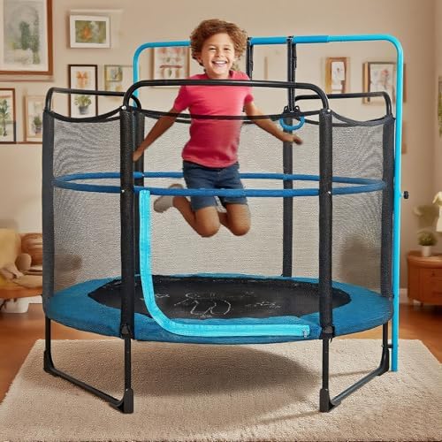Skywalker 60" Kids Trampoline with Enclosure Net - Indoor Outdoor Safety Padded Frame for Ages 3-6
