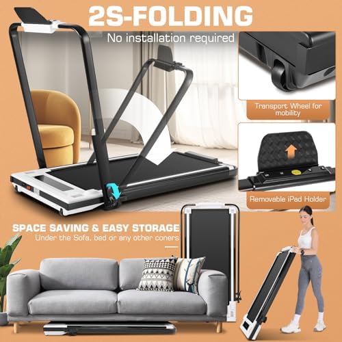 ANCHEER |0 HP Foldable Treadmill for Home Workouts with Handles | ANCHEER Portable Under Desk Treadmill with 12% Inclin