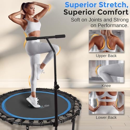 SereneLife 40" Trampoline - In-Home Cardio Fitness Rebounder for Adults, Adjustable T-Bar Handle, Silent Heavy Duty Bung