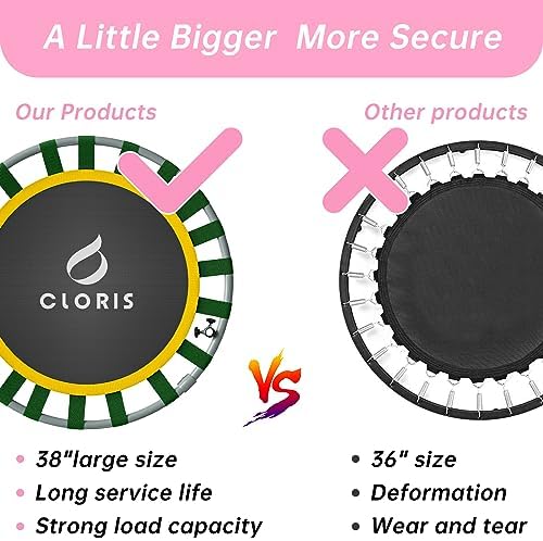 CLORIS 38in/48in Folding Trampoline for Adults with Adjustable Foam Handle - Max Load 450lbs Safety Padded Cover Best Gi