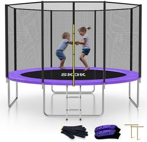 SKOK Kids Outdoor Trampoline, 400LBS ASTM Approved Net Trampoline, Kid Friendly, Outdoor Play, Durable and Safe, 12ft Di