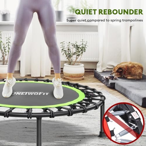 ONETWOFIT Silent Mini Trampoline for Adults | Indoor Exercise Fitness Trampoline | Max Load 330lbs | Rebounder Workout |