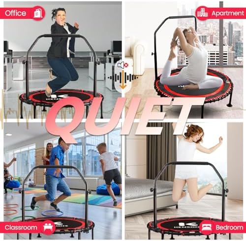 450/550 Lbs Quiet Indoor Mini Trampoline for Adults | Fitness Gym Workout | 40/48" Foldable Rebounder Trampoline with Bu