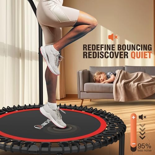 Ancheer Bungee Rebounder Trampoline, Foldable Fitness Trampoline with Resistance Ropes, 450-550LBS Capacity, Safe for Ho