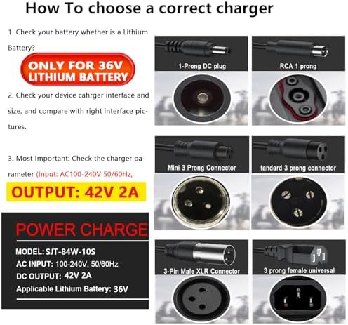 36V Lithium Battery Charger for Ebike | 7-in-1 Gotrax, Jetson & More 2A Fast Charge | 42V Electric Charger for Ebike Ba
