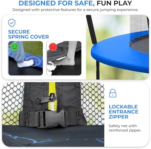 SereneLife 12FT Outdoor Trampoline for Kids and Adults - Recreational Trampoline with Curve Safety Poles and Net Enclosu