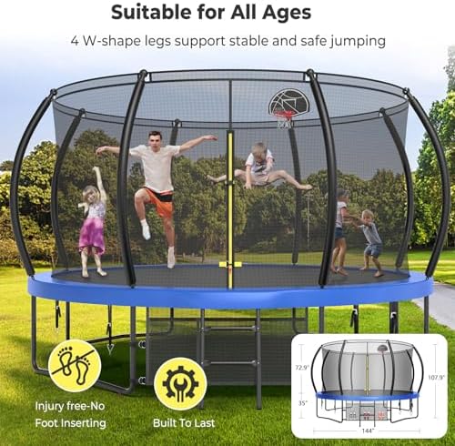 Lyromix 12-16FT Trampoline with Basketball Hoop and Lights for Kids and Adults | Lyromix Recreational Trampoline with S