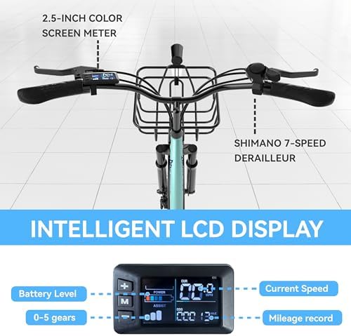 Peak 700W Motor Electric Bike for Adults, Commuter E-Bike, 7-Speed, 45Miles Range 20MPH Electric Bike for Women/Men/Teen