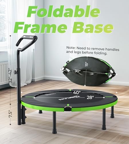 BCAN 40"/48" Foldable Mini Trampoline for Adults Indoor Workout | BCAN U/T Adjustable Foam Handle Rebounder Trampoline