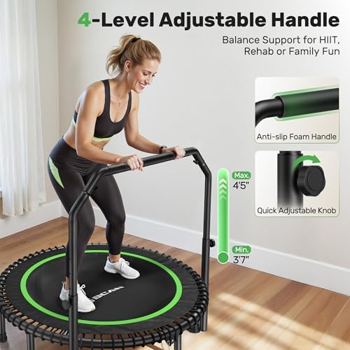 BCAN 40"/48" Mini Rebounder Trampoline for Adults with Bar: Whole-Body Workout & Relaxation at Home, Stable & Quiet, Adj