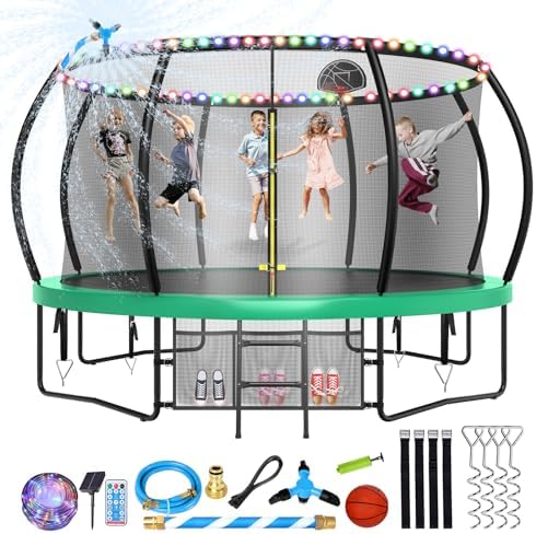 Lyromix 12-16FT Trampoline with Basketball Hoop and Lights for Kids and Adults | Lyromix Recreational Trampoline with S