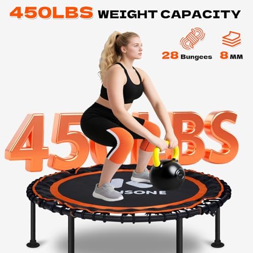 450/550 Lbs Quiet Indoor Mini Trampoline for Adults | Fitness Gym Workout | 40/48" Foldable Rebounder Trampoline with Bu