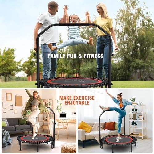 Ancheer Bungee Rebounder Trampoline, Foldable Fitness Trampoline with Resistance Ropes, 450-550LBS Capacity, Safe for Ho