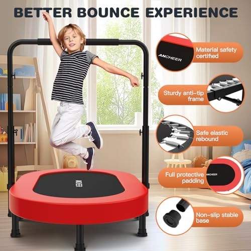 ANCHEER Mini Trampoline for Kids & Toddlers - Indoor/Outdoor Rebounder with Adjustable Handle ANCHEER 56'' Safe Oval Fit