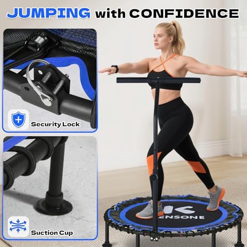 450/550 Lbs Quiet Indoor Mini Trampoline for Adults | Fitness Gym Workout | 40/48" Foldable Rebounder Trampoline with Bu